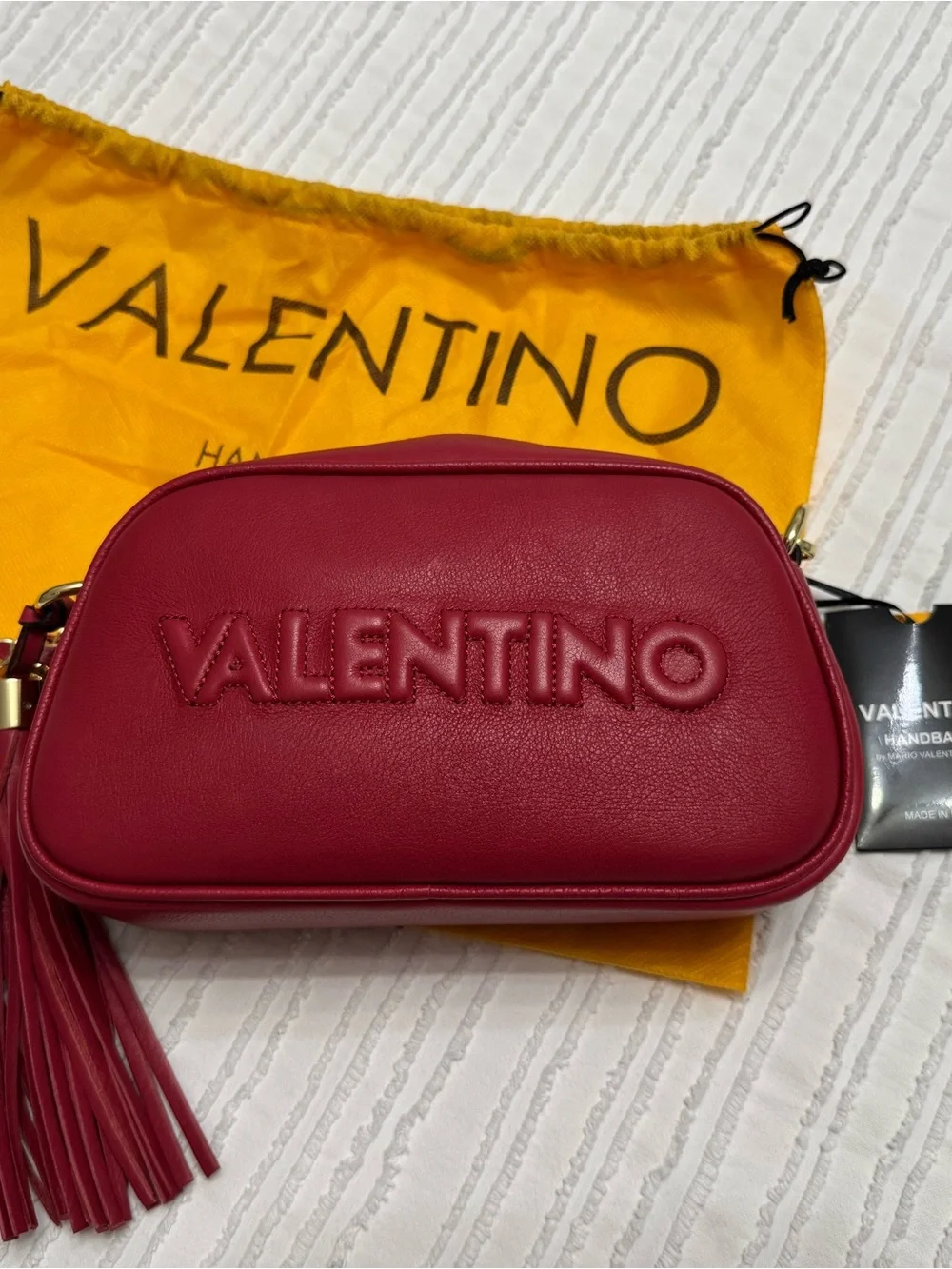 Valentino Bella Leather Camera Bag - Red Leather Crossbody Bag with Tassel